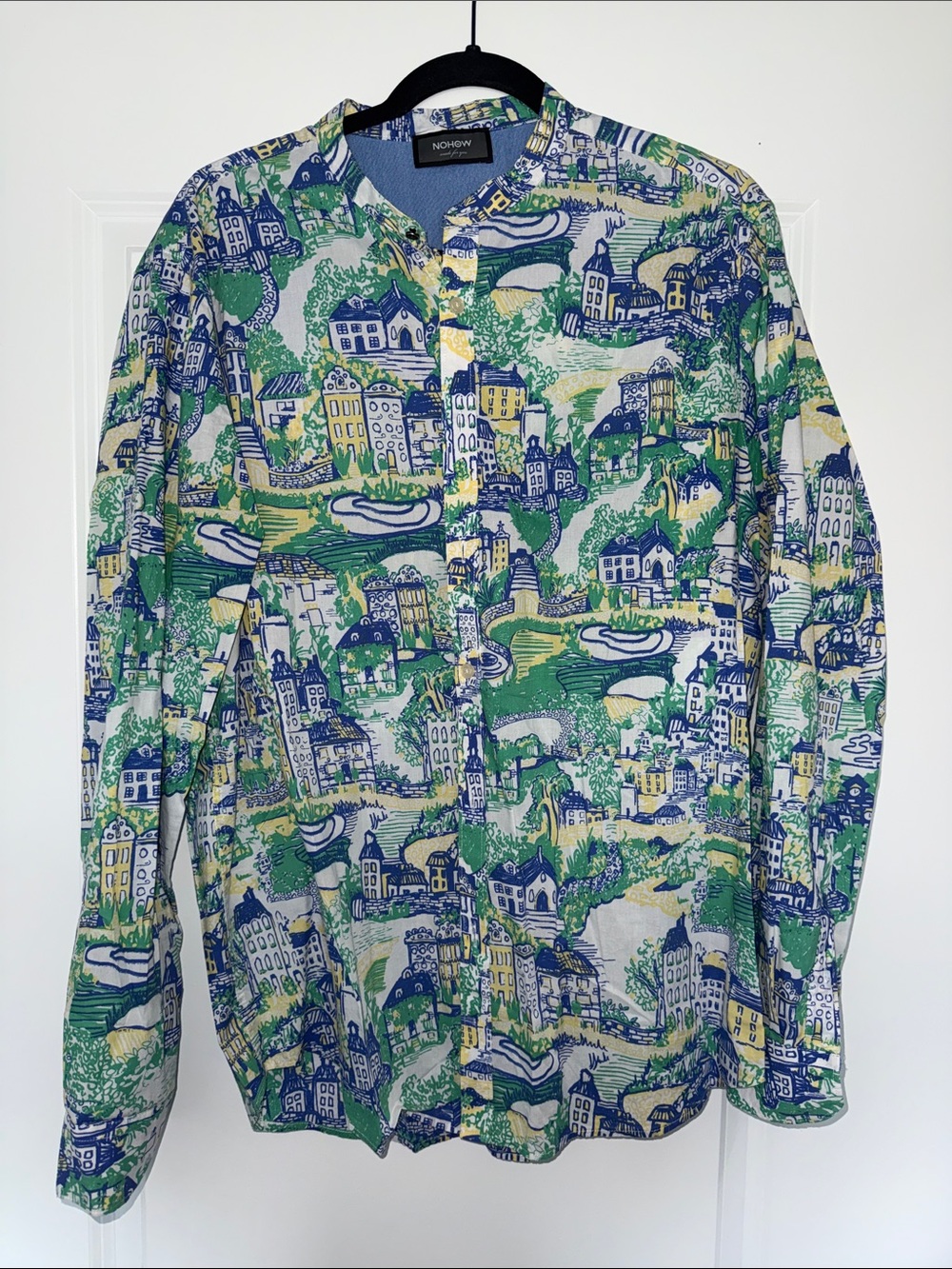 NoHow Collection Printed Long-Sleeve Shirt - Green & Blue Scenic Print